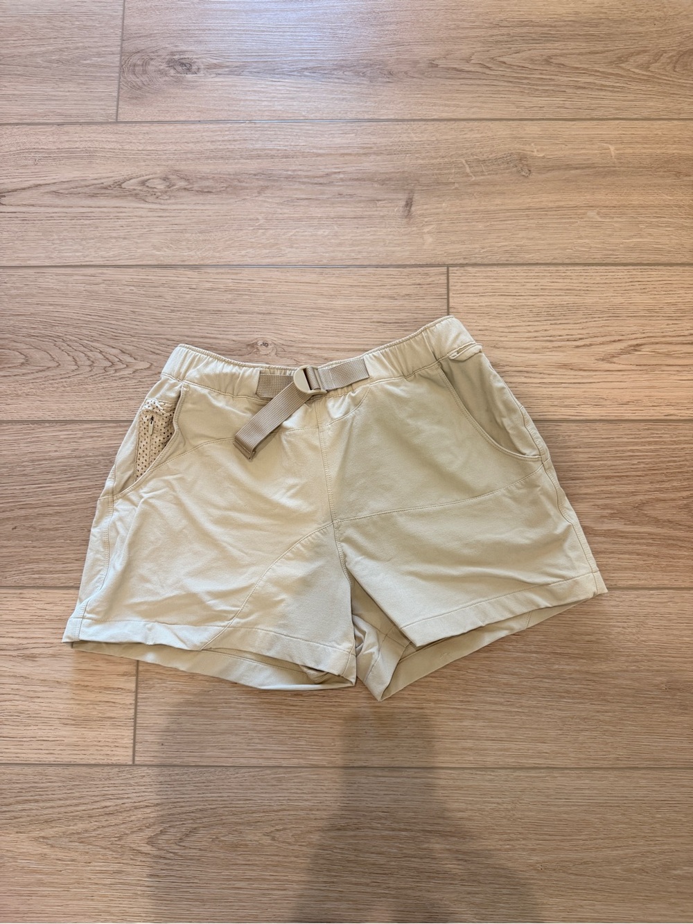 Outdoor Voices Beige Athletic Shorts with Built-In Belt